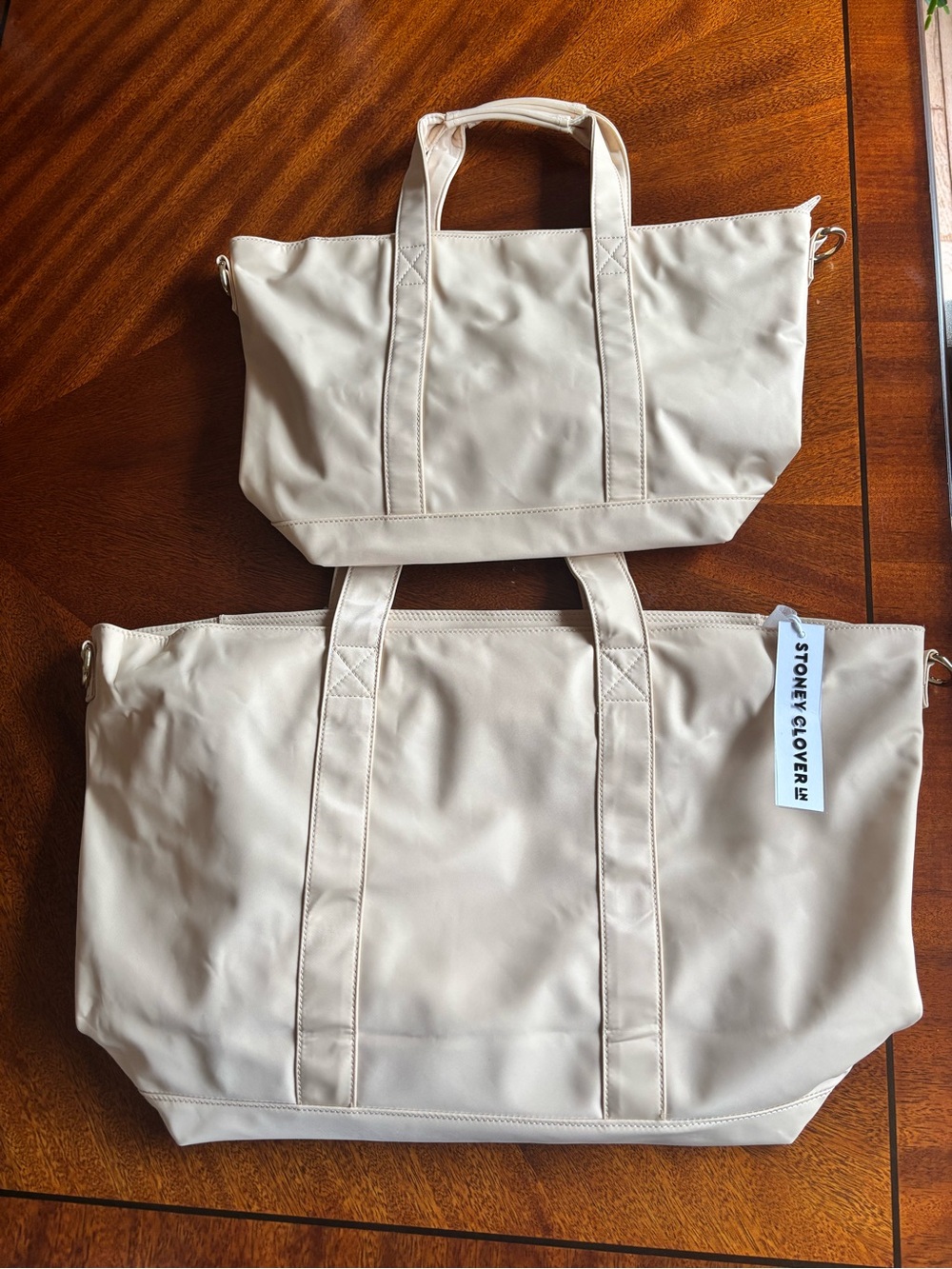 2 Stoney Clover Lane Cream Tote Set with Large and Small Pouch